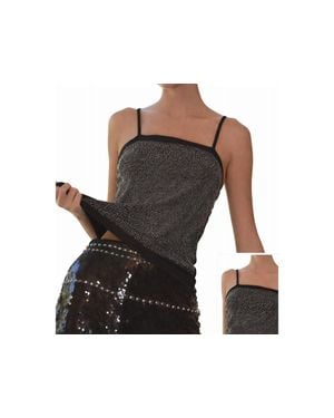 Main Strip Rhinestone Square Neck Cami Tank Top - Black