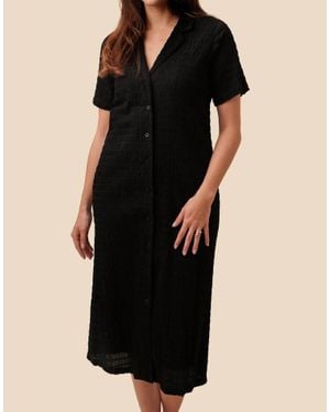 FRNCH Coline Woven Crinkled Collar Shirt Midi Dress - Black