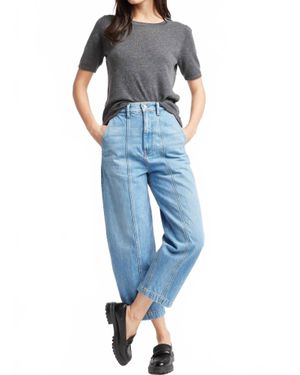 Self Contrast Sol Barrel Jeans - Blue
