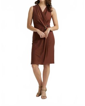 Joseph Ribkoff Sleeveless Cross Over V-Neck Dress - Brown
