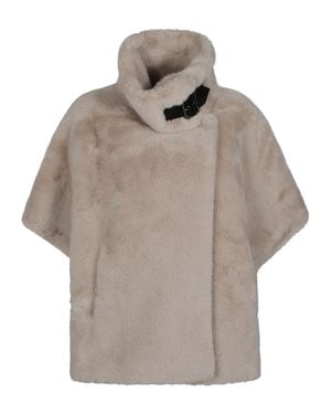 Pinko New Comodino Faux Fur Polyester Cape - Gray