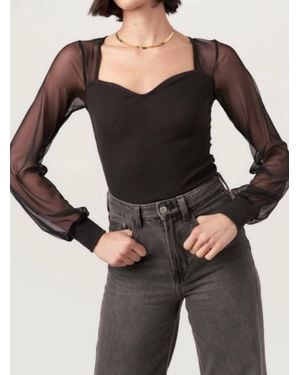 Project Social T On The Edge Mixed Mesh Sweetheart Neck Top - Black