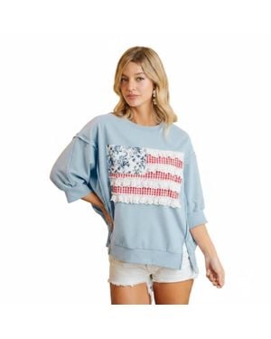 Bibi Americana Patchwork French Terry Top - Blue