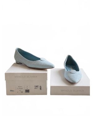 Manolo Blahnik Saipla Suede Dot Ballerina Flats - Blue