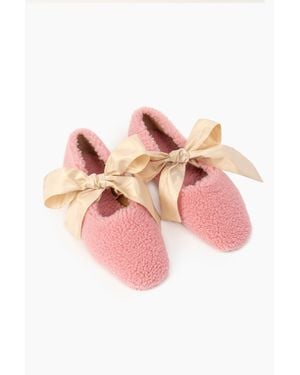 Sleeper Lulu Shearling Slippers With Bows - Pink