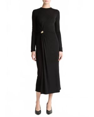 Vince Cinched-Waist Wool-Blend Long-Sleeve Dress - Black