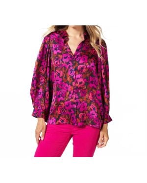 EsQualo Sorena Satin Floral Wilding Blouse - Red