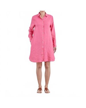 cut-loose Linen Shirt Dress - Pink