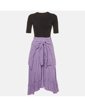Maje Bow Print Jersey And Crepe Trompe L'Oeil Midi Dress - Purple