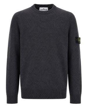 Stone Island Solid Crew Neck Sweater With Ribbed Detailing - Blue