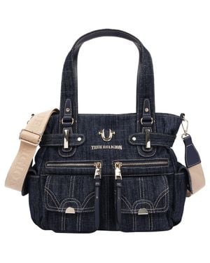 TRUE RELIGION Multi Pocket Denim Cinch Tote - Blue