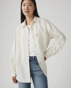 Levi's Iris Overshirt Cream 100% Cotton Button Front Long Sleeve Pall172 - Natural