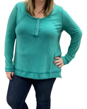 White Birch Washed Henley Top - Green