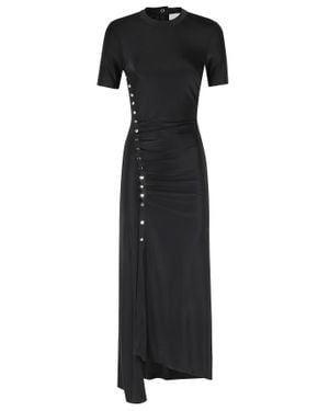 Rabanne Long Draped Studded Asymmetric Viscose Evening Dress - Black