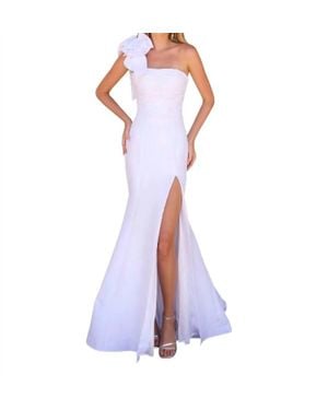 Ava Presley One Shoulder Satin Gown With Rosette Detail - Purple