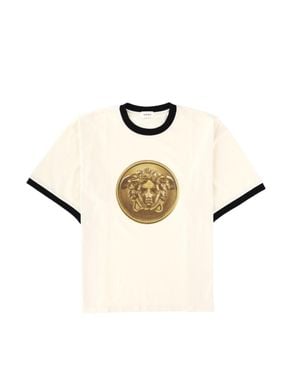 Versace Medallion Graphic Cotton T-Shirt - Natural