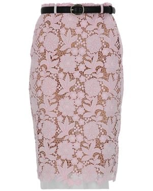 Self-Portrait Floral Lace Overlay Fitted Skirt - Pink