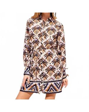 J joy Print Long Sleeve Shirtdress - Multicolor