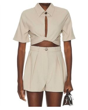 Matthew Bruch Collared Wrap Top - Natural