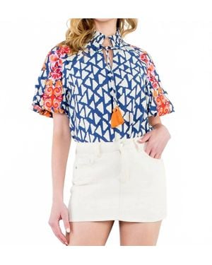 Thml Embroidered Puff Sleeve Blouse - Blue
