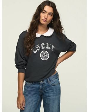 Lucky Brand Peterpan Collar Graphic Crew - Black
