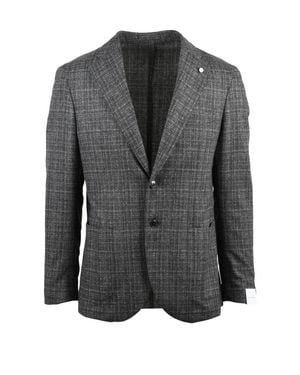 Luigi Bianchi Rounded And Checkered Wool Cashmere Jacket - Gray