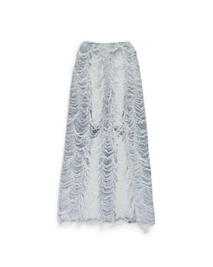 DIESEL Denim Shredded Long Maxi Skirt - Blue
