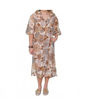Thml Puff Sleeve Floral Midi Dress - White