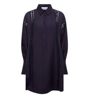 Blugirl Blumarine Short Lyocell Dress With Lace Trims And Shirt Collar - Blue