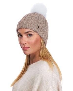Gorski Knit Hat With Fox Pompom - White