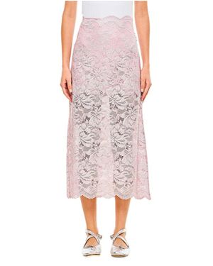 Rabanne Mid-Length Raw Cut Lace Skirt With Side Buttons - Pink