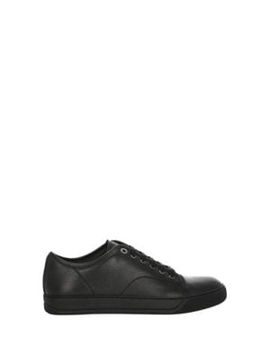 Lanvin Textured Leather Metal Eyelets Low-Top Sneakers - Black