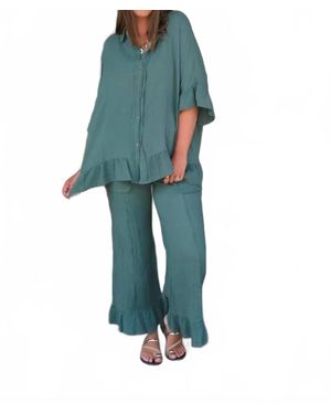 Easel Earthy Elegance Wide-Leg Pants - Blue