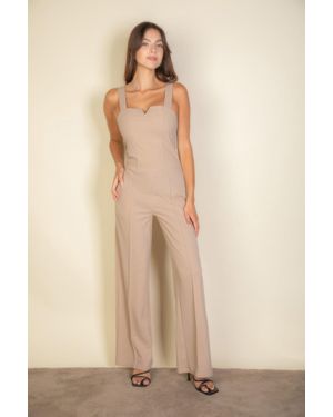 TRUEDAMES Notched Neck Cami Jumpsuit - Natural