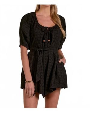 Elan Eyelet Scoop Neck Romper - Black