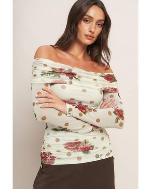 TRUEDAMES Cream & Bloom Delight Power Mesh Top - Natural
