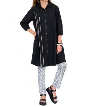 Elior Cherry Solid Button Front Tunic Dress - Black