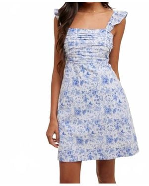 Wishlist Floral Ruffle Sleeve Dress - Blue