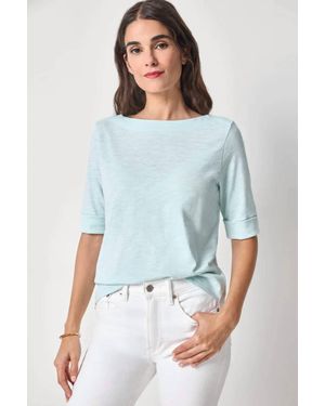 Lilla P Cuffed Sleeve Boatneck Top - Blue