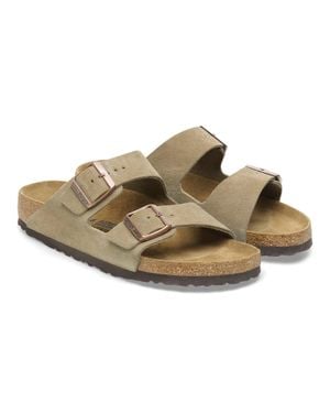 Birkenstock Arizona 0051461 Sandals Taupe Suede Open Toe Slip On Slide - Natural