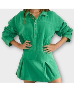 Bucketlist Pleated Hemline Mini Dress - Green