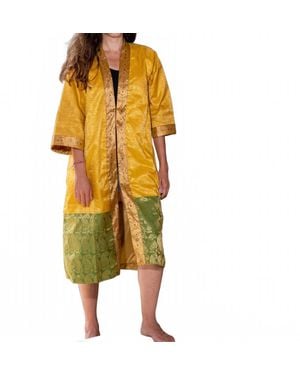 StandAwt Silk Saree Kimono - Yellow