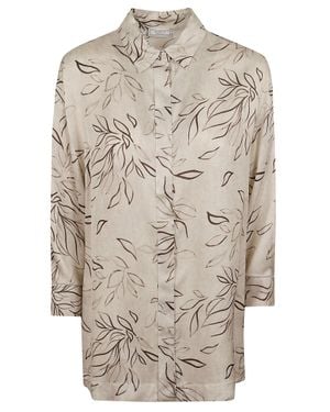 Peserico Flowing Viscose Shirt With Satin Finish And Rhinestone Detail - Gray