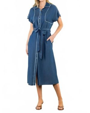 Thml Short Sleeve Button Up Midi Dress - Blue