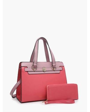 Jen & Co. Lexie Two-Tone Vegan Leather Satchel Bag With Wallet - Pink