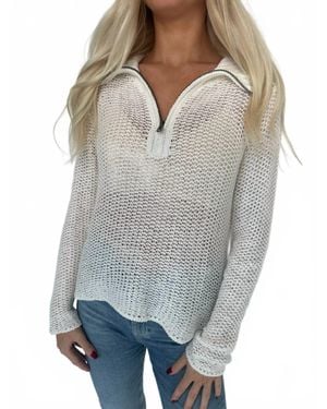 Wooden Ships Open Knit Zip Long Sleeve Top - Gray