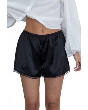 Things Between Lia Satin Shorts With Lace Trim - Blue