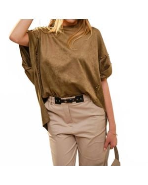 Blue B Crewneck Tee With Side Studs - Natural