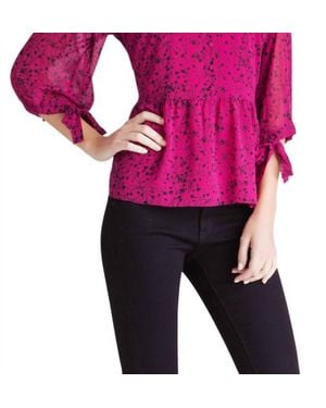 Kensie Button Front V-Neck Long Sleeve Top - Purple