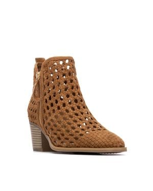 Xti Block Heel Braided Style Ankle Booties - Brown